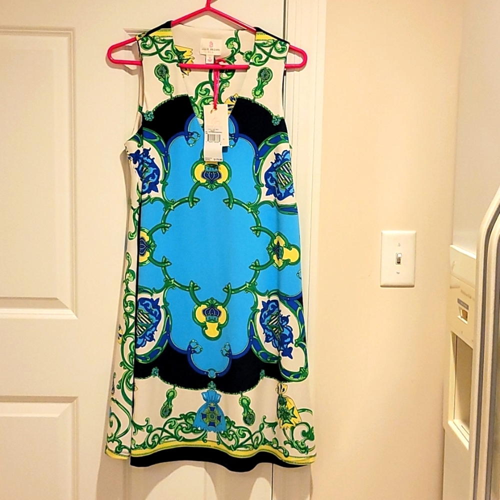 Julie Brown Shift Dress Navy/green Equestrian NWT Size S